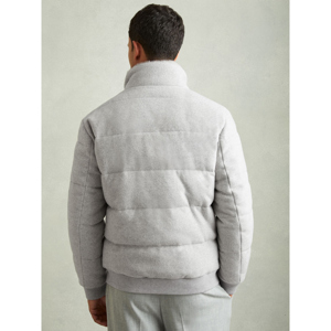 REISS FARID Quilted Wool Blend Herringbone and Faux Fur Jacket